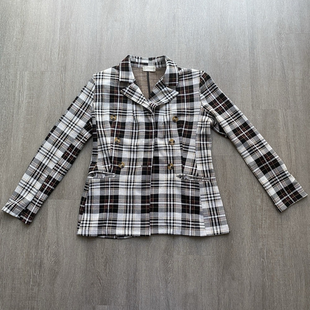 Altar'd State Double Breasted Blazer Brown Plaid Jacket Preppy Coquette Size Med